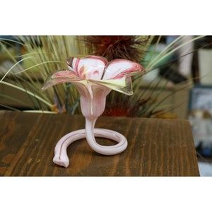 Vintage Murano Style Glassware Crystal Clear Italy Pink Flower